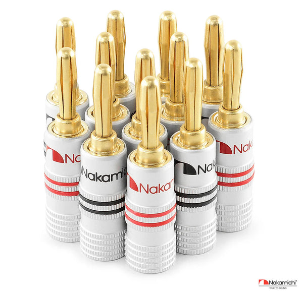 Nakamichi Excel Series 24k Gold Plated Banana Plug 12 AWG - 18 AWG Gauge Size 4mm for Speakers Amplifier Hi-Fi AV Receiver Stereo Home Theatre Radio Audio Wire Cable Screw Connector